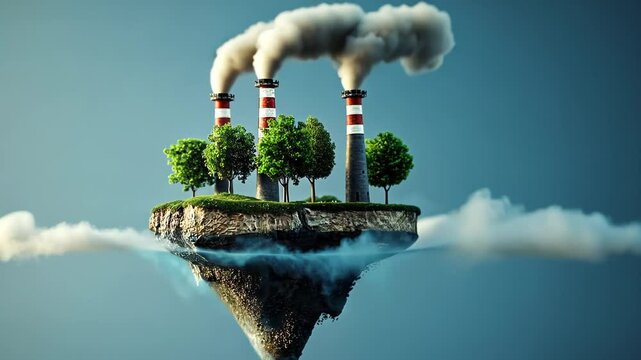 Colorful Cartoon Factory with Smoke Stacks and Polluted Sky in Playful 3D Animation