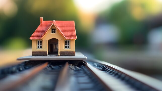 Detailed Miniature Railway Station Model in a Real Estate Office Setting with a Defocused Background View