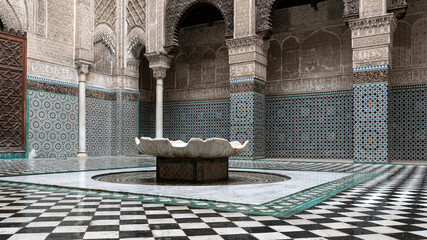 Africa, Morocco, Fes. Courtyard of Al Attarine Madrasa..