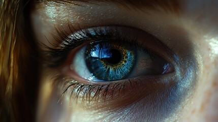 A close-up shot of a person's blue eye, suitable for beauty and wellness themed projects