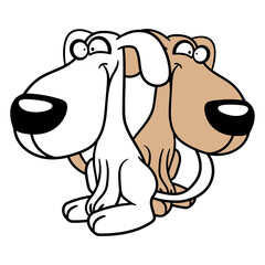 2 Dog Friends Team Crazy Funny Crew Brothers Comic Design Lover Art Vector Illustration Card T-Shirt Poster Sticker Graphic Print Decorative Drawing Isolated Logo Decoration Symbol Creative Cool Style