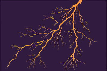 Lightning bolt, electrical discharge, glowing orange, jagged lines, energy streak, transparent background, dark atmosphere, luminous effect, electric power, storm visual, dynamic force, abstract elect