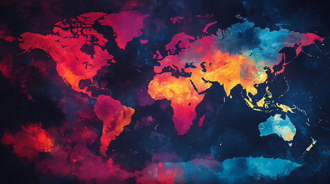 Global economic volatility an artistic exploration of world maps in colorful abstract style. Velvetlight. Illustration