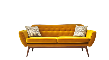 Stylish Mustard Yellow Velvet Sofa with Pillows  Home Decor  Modern Furniture