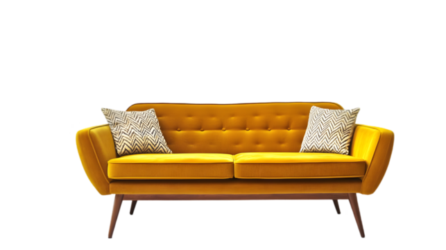 Stylish Mustard Yellow Velvet Sofa with Pillows  Home Decor  Modern Furniture