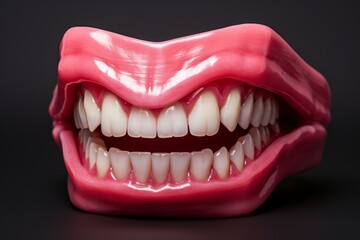 Artificial open mouth showing teeth and gums for dental care