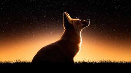 Corgi gazing at starry sky night landscape animal photography silhouette view serene atmosphere