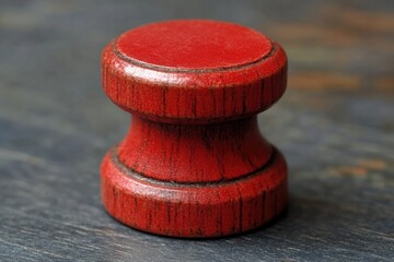 A detailed view of a small red knob on a flat surface