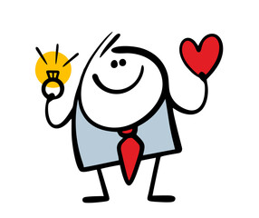 Handsome, nice man in business suit came on  date, brought diamond ring and red heart. Vector illustration of businessman who decided to get married. Isolated cartoon person on white background.
