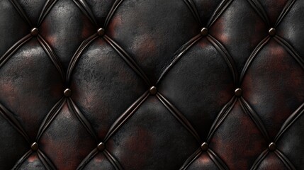Elegant black leather upholstery with deep buttoned pattern and vintage texture