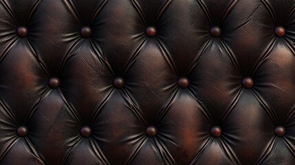 Fototapeta premium Luxurious brown leather upholstery with button tufted pattern close-up