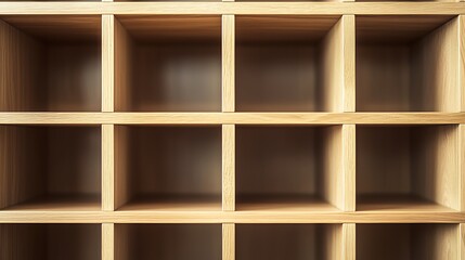 A wooden shelf with empty spaces