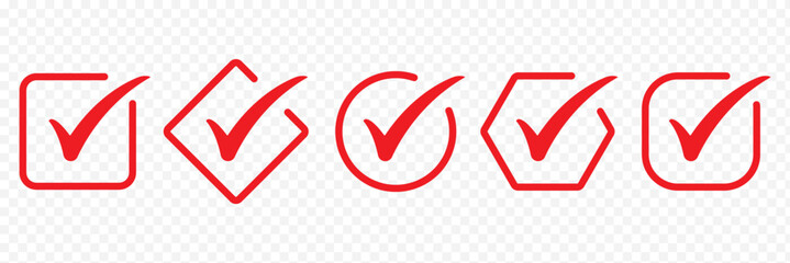 Check mark icons set. Check marks symbol collection. Circle and square tick symbol. Checklist symbols. Approval checks flat style.