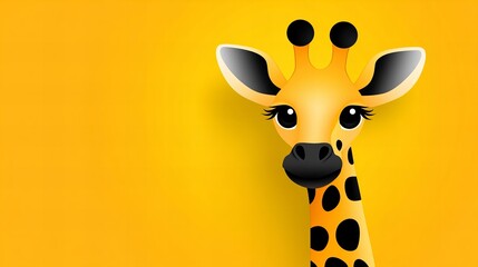 Obraz premium Adorable giraffe peek-a-boo! Yellow background, playful mood.
