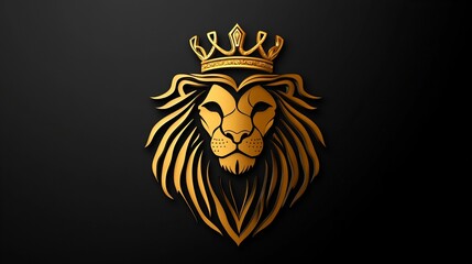 Fototapeta premium Majestic golden lion, crowned in regal splendor, against a dark background. Symbol of power and strength.