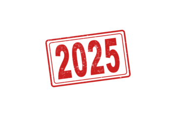 2025 year stamp and stamping hand. Abstract concept.