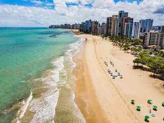 Jaboatão dos Guararapes, Pernambuco - Aerial view of Piedade beach - Clear water beach with buildings lining the shore in Northeast Brazil