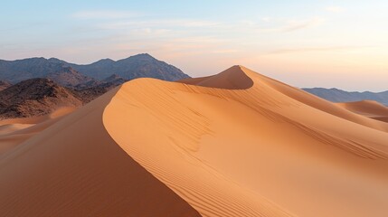 Wind-Formed Sand Dunes at Sunset with Long Shadows and Curved Patterns