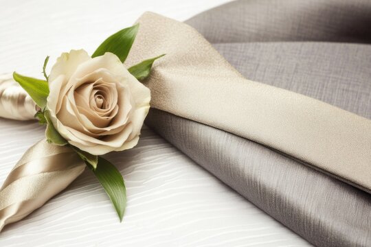 A delicate rose sits atop a folded napkin, perfect for romantic gestures or elegant events