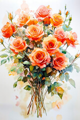 Fototapeta premium A watercolor painting of a bouquet of orange roses on a white background