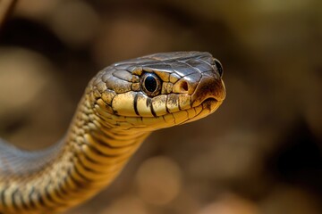 Obraz premium Close-up of a snake's head with a blurred background, perfect for illustrations or designs
