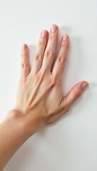 A hand's delicate touch on pristine white backdrop, visual, clean