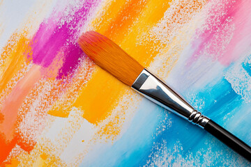 Obraz premium A paint brush sitting on top of a colorful painting