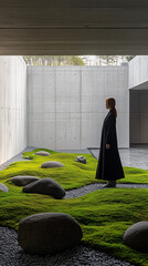 Serene zen garden with minimalist garden feature