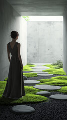 Serene zen garden with minimalist garden feature