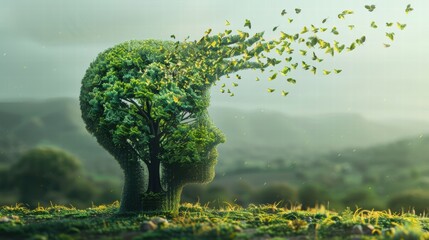 A plant growing out of a human head symbolizing growth mindset and ideas.