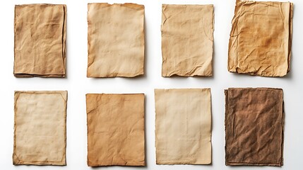 Set of old medieval paper sheets isolated on a white background
