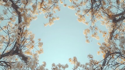 Fototapeta premium White Blossoms Frame A Clear Blue Sky