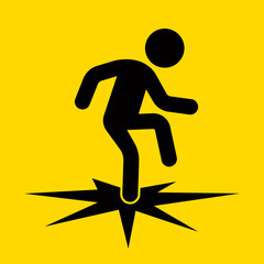 man falls through ice black icon. winter incident.