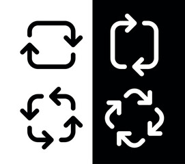 Movement of arrows in the shape of a square or diamond. Symbol of movement or direction, recycling or circulation. Icon of recycling of material or plastic.