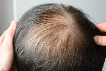 A detailed look at a person's scalp after undergoing a hair transplant procedure