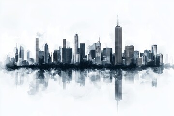 Fototapeta premium Monochrome cityscape reflection: skyscrapers and urban skyline