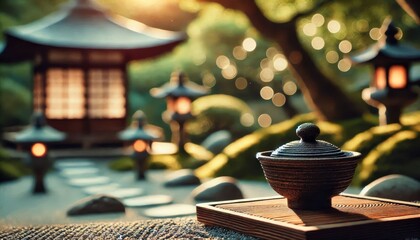 Japanese Zen Garden - Traditional Modern Aesthetics - Dry, Stone, Tea, Zen - Gravel Sand with Lanterns, Pond, Moss Stones, Bonsai, Streams, Stones - Buddhism Garden Meditation Prayer Shrine Temple