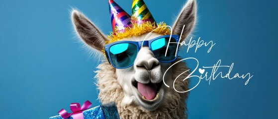 Hilarious Llama Birthday Celebration with Gift and Party Hat