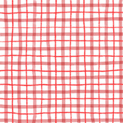 Red Plaid Gingham Hand Drawn Background Pattern Overlay