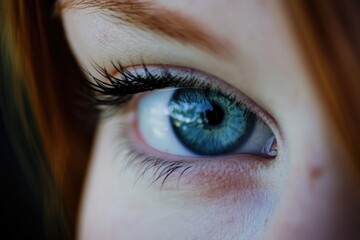 Obraz premium Close-up shot of a woman's eye with blue iris, suitable for beauty or medical use