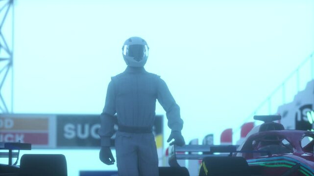 Racing driver pilot walk between two race cars. Car Racing Concept
