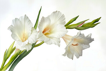 Fototapeta premium A painting of three white flowers on a white background