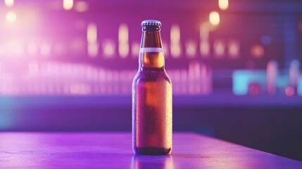 Glass bottle and neon light halo
