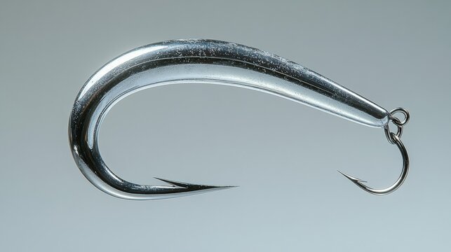 Large silver fishing hook, sharp point.