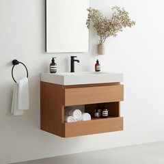 Floating vanity with a multi-tier design, adding levels for extra storage
