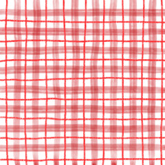 Red Plaid Gingham Hand Drawn Background Pattern Overlay