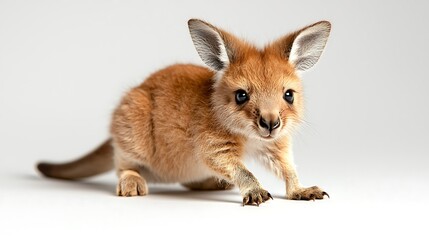 Adorable red kangaroo joey on white background.