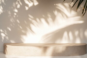 Fototapeta premium A simple concrete bench sits atop a white wall, great for small spaces or minimalist decor
