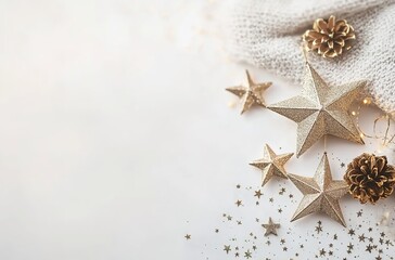  The white background is adorned with golden stars, creating an elegant and festive atmosphere for the New Year's celebration.