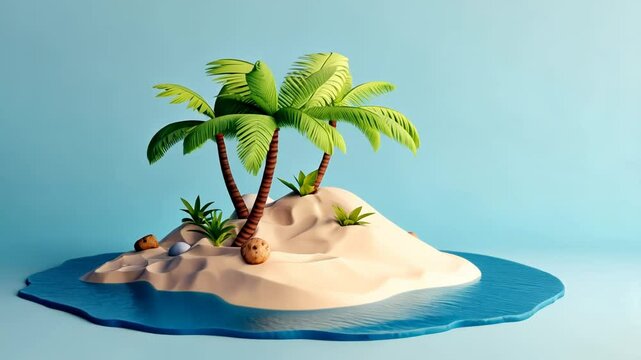 Tropical Beach Paradise Vector Illustration with Cute Cartoon Characters and Palm Trees